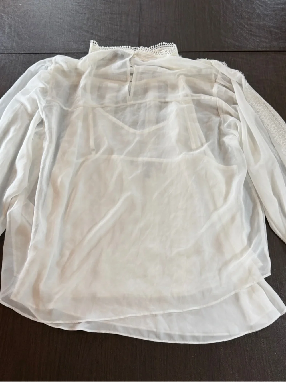 White House Black Market Sheer White Lace-Trim Button Front Blouse Sz XL NWT - Picture 8 of 10